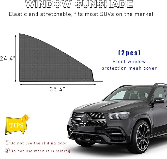 2 PCS Car Window Shades, Auto Front Rear Side Window Sun Shades for Block Heat & UV Protection, Breathable Mesh Baby Window Screen Covers, Universal Car Accessories (SUV Front)
