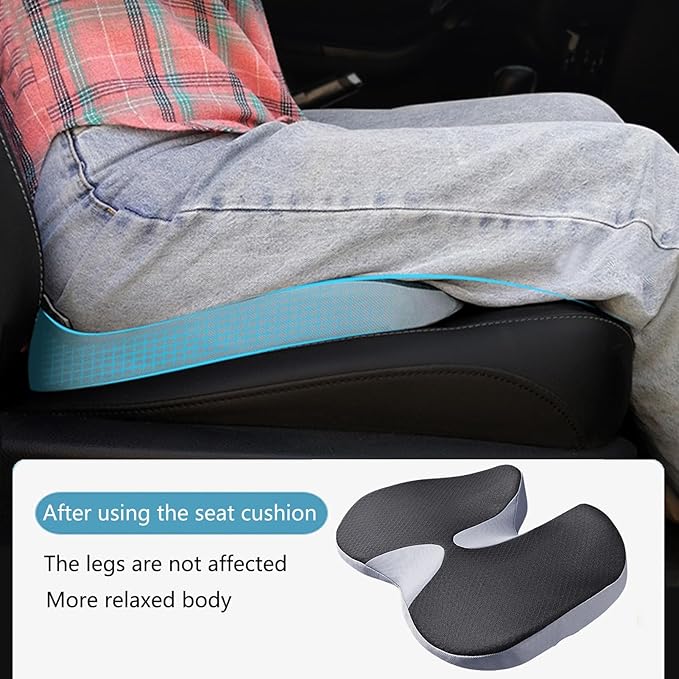 Car Seat Cushion for Long Driving, Ergonomic Memory Foam Seat Cushion, Car Seat Cushion for Back Pain and Lumbar Support Non Slip and Easy Clean for Driving Gaming Chair and Travel C Navy Blue