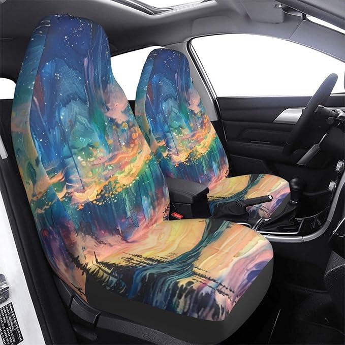 Delerain Car Seat Covers Set 2Pcs, Aurora Borealis Universal Front Car Seats Vehicle Enterior Protector Suitable Fits Most Car Auto SUV Sedan Truck