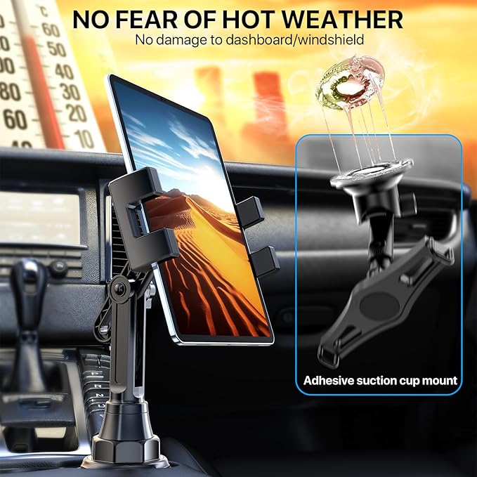 Miracase Cup Holder Tablet Mount for Car, [2025 Latest Upgraded] Adjustable Long Neck Car Tablet Holder Friendly Compatible with iPad, Pro, Air, Mini Samsung Galaxy Tab, All 6.1-12.9" Tab