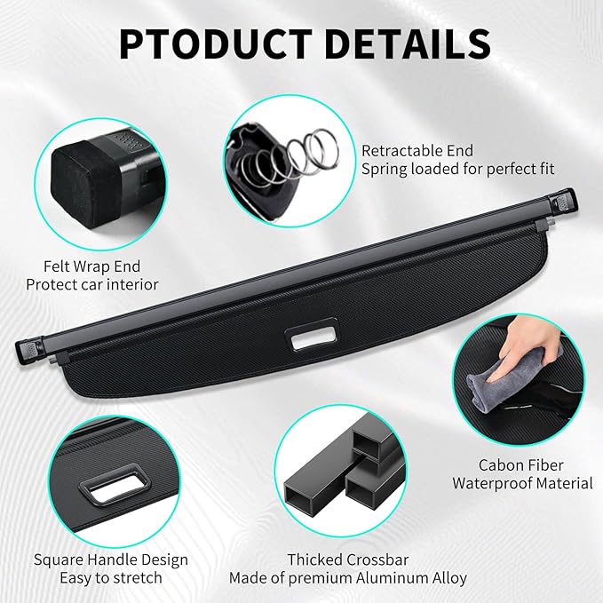 Tecoom Cargo Cover fit for Toyota RAV4 Accessories 2019-2024, Retractable Rear Trunk Cover Luggage Security Shade, Anti-Peeping Privacy Screen Protector, Carbon Fiber Texture