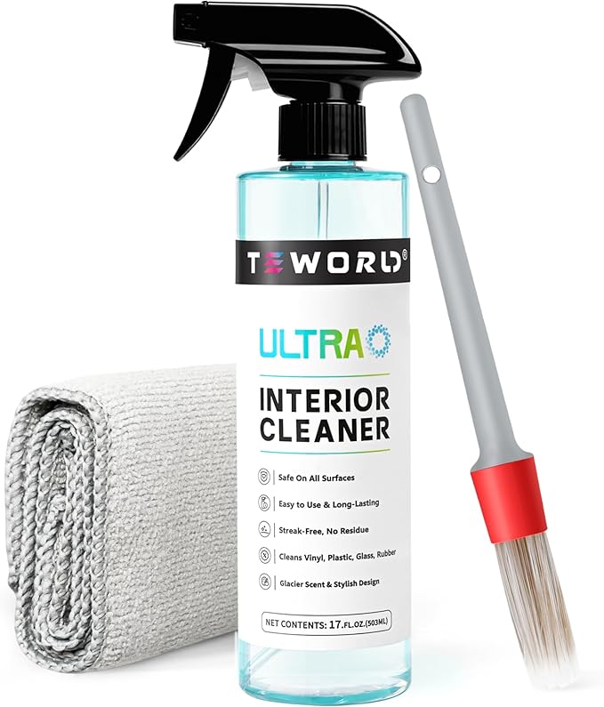 Premium Car Interior Cleaner (17oz Brush + Towel) | Interior Car Cleaner for Leather, Vinyl, Glass & Plastic | Residue-Free Matte Finish for Upholstery, Dash, Trim & Screens - Safe on All Surfaces