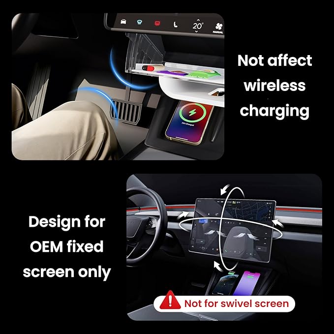 for Tesla Model Y Juniper Under Screen Storage Organizer 2025-2026/Model 3 Highland 2024-2026, Hideable Center Console Organizer Tray for Tesla Model Y Juniper Accessories, White