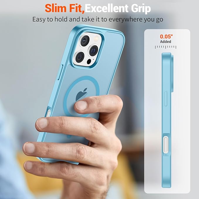 SUPFINE Magnetic for iPhone 16 Pro Case (Compatible with MagSafe) (Military Grade Drop Protection) Slim Translucent Matte Shockproof with Anti-Fingerprint Phone Case,Light Blue