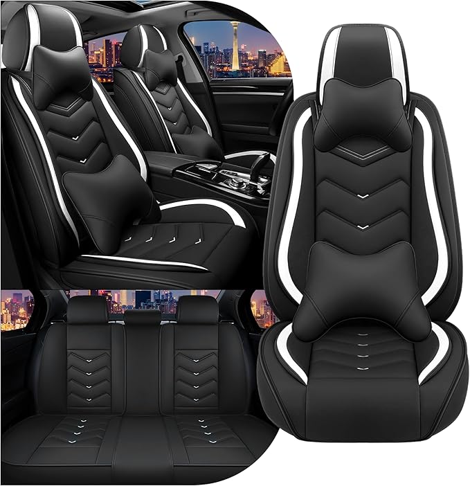 CTDS Car Seat Covers for Chevy Trax 2015-2026, Stylish Sport Seat Cover, Premium Nappa Leather Car Seat Cover. Automobile Seat Covers Sets.(Luxury 5 Seats/Black White)