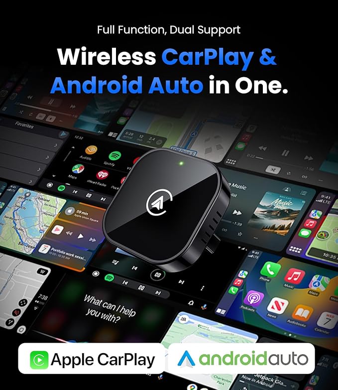 Teeran 2 in 1 Wireless CarPlay and Android Auto Adapter, Easy Setup Plug and Play, Fast Seamless Use Supports 1000+ Cars with Built-in Wired Car Play/Android Auto Compact Sleek Design Car Adapter