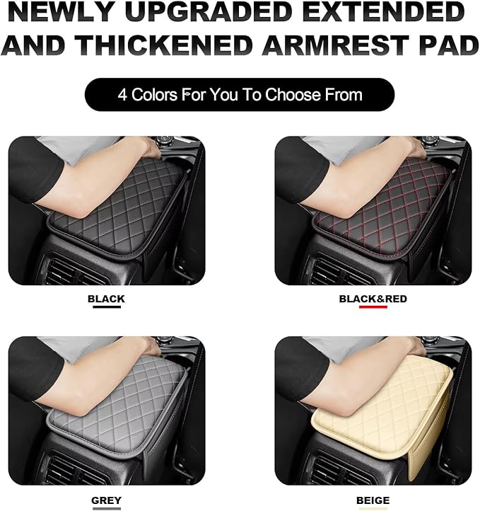 Upgraded Car Center Console Cover Fit for Tacoma Faux Leather Car Armrest Cover Cushion with 2 Storage Bags,Car Armrest Storage Box Interior Accessories(Black&Redline)