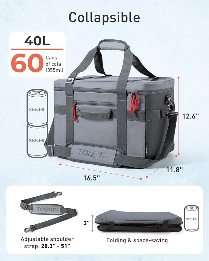 TOURIT Soft Sided Cooler Bag Insulated 48/60 Cans, Large Collapsible & Leakproof Ice Chest for Picnic, Beach, Camping, Travel