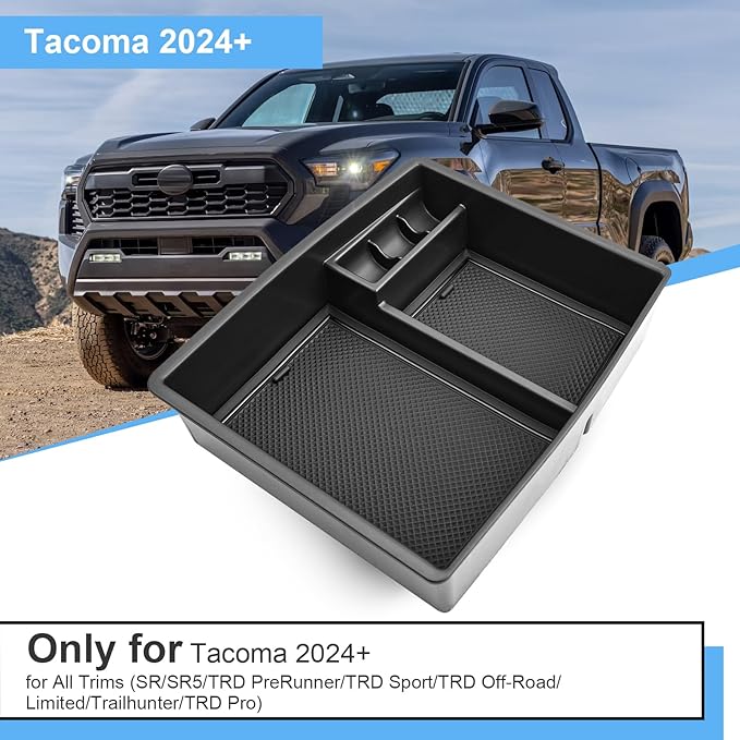 2024 2025 2026 Tacoma Accessories Center Console Organizer for Toyota Tacoma (SR5/TRD Off-Road/TRD Sport/TRD Pro/Limited/Trailhunter) Durable ABS Plastic 2025 Tacoma Console Tray Insert (Black)