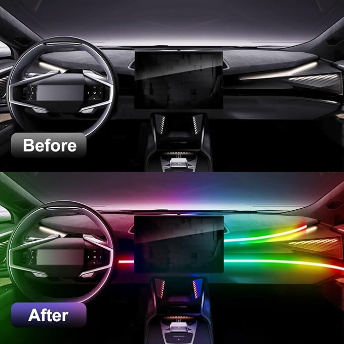 2 in 1 Acrylic Car LED Lights Interior, RGB Ambient Llighting Car Kit with 168 LEDs, 16 Million Colors, Music Sync, App & USB & Remote Dashboard Ambient Lighting for Car