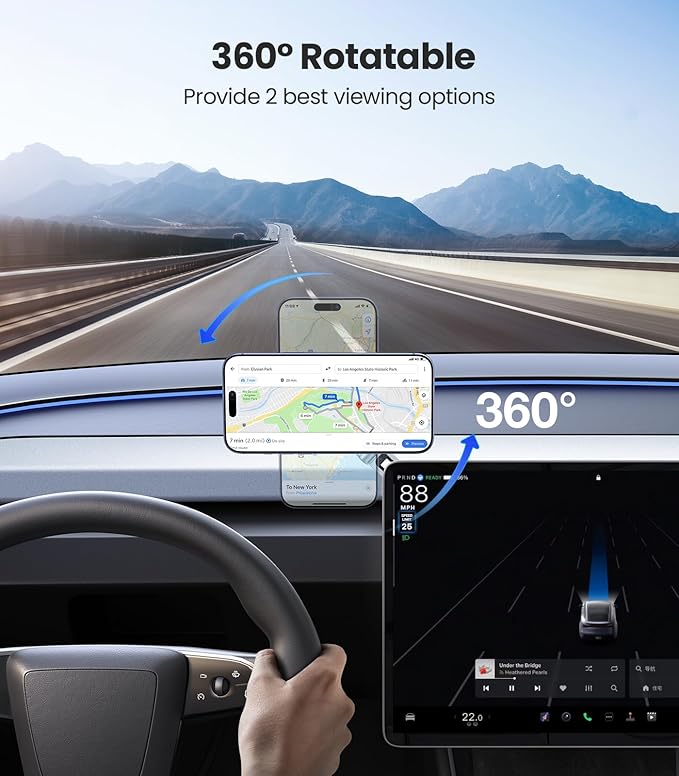 VICSEED Tesla Phone Mount【Strongest Magnet Power】 Foldable Hidden Tesla Phone Holder Fit for All Phones, Tesla Model 3/Y/Cybertruck Accessories, Tesla Model 3 Model Y for MagSafe Car Mount - White