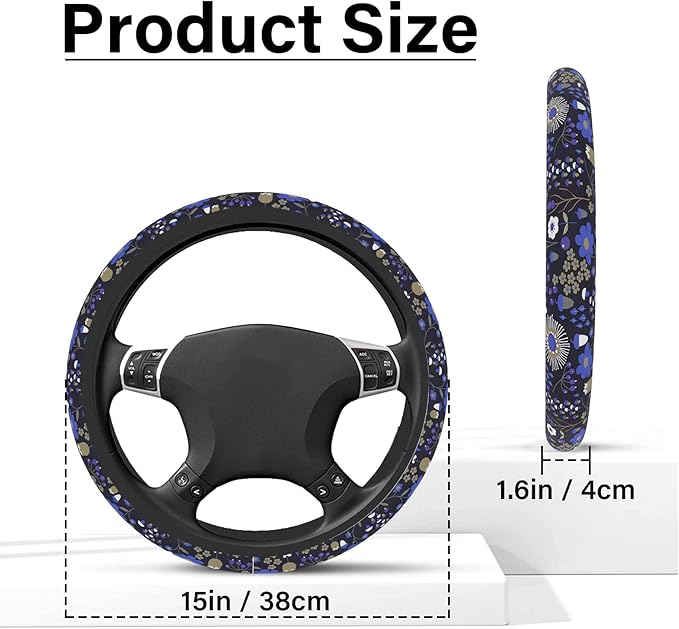 Magic Forest Steering Wheel Cover, Cute Purple Floral Steering Wheel Cover for Women, Ultra-Thin Skin-Friendly Breathable Sweatproof and Non-Slip, for Steering Wheel with a Diameter of 14.5"-15"