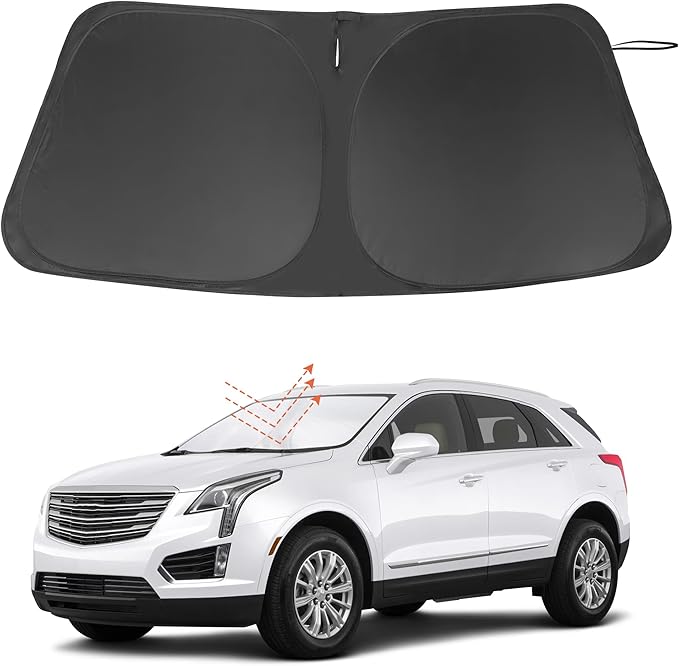 Windshield Sun Shade Custom Fit for 2017-2024 2025 2026 Cadillac XT5 Accessories Foldable Sunshade Sun Blocker Protect Car from Sun Rays & Heat Damage Keep Car Cooler