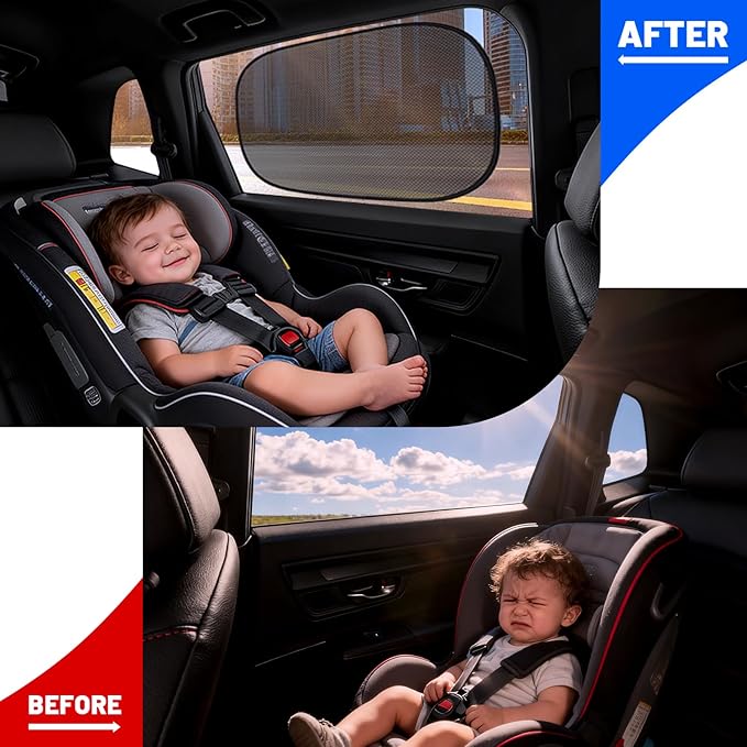 4 PCS Universal Car Window Shades for Baby, 20"x12" Static Cling Mesh Car Shades for Side Windows, Easy Fold UV & Sun Protection Window Covers for Family Travel