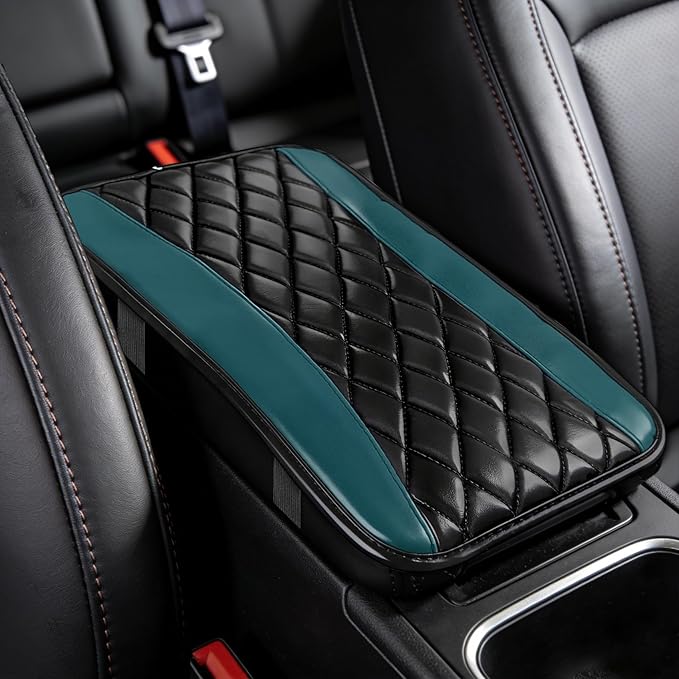 Car Center Console Cushion Pad, Arm Rest Covers, 12.6"×7.5" Leather Waterproof Auto Armrest Seat Box Protector, Auto Comfortable Center Console Cover Universal for Most Vehicles (Dark Green)