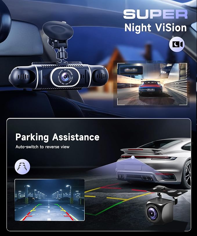 360° Dash Cam Front/Rear/Inside/Side 4-Channel Dash Camera FHD 2K+1080P×3 Car Dash Cam with WiFi, APP Control, 128GB SD Card Included, 8 IR Night Vision, G-Sensor, 24/7 Parking Mode
