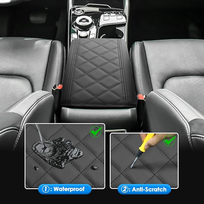 2025 2026 Sportage Console Cover for Kia Sportage (LX/EX/X-Line/SX/SX Prestige/X-Pro/X-Pro Prestige), Waterproof &Cushion Leather Armrest Cover 2026 2025 Sportage Hybrid Accessories - Padded