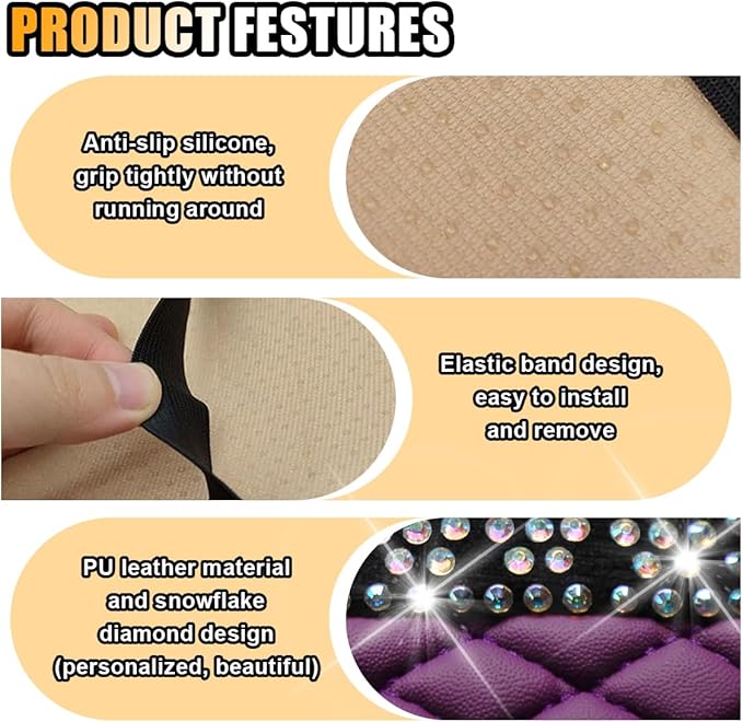 Bling Leather Car Armrest Seat Box Cover, Car Console Armrest Cover with Crystal Rhinestones, Anti-Scratch Waterproof Auto Center Console Protector Cushion Pad for Car SUV Truck (Purple)
