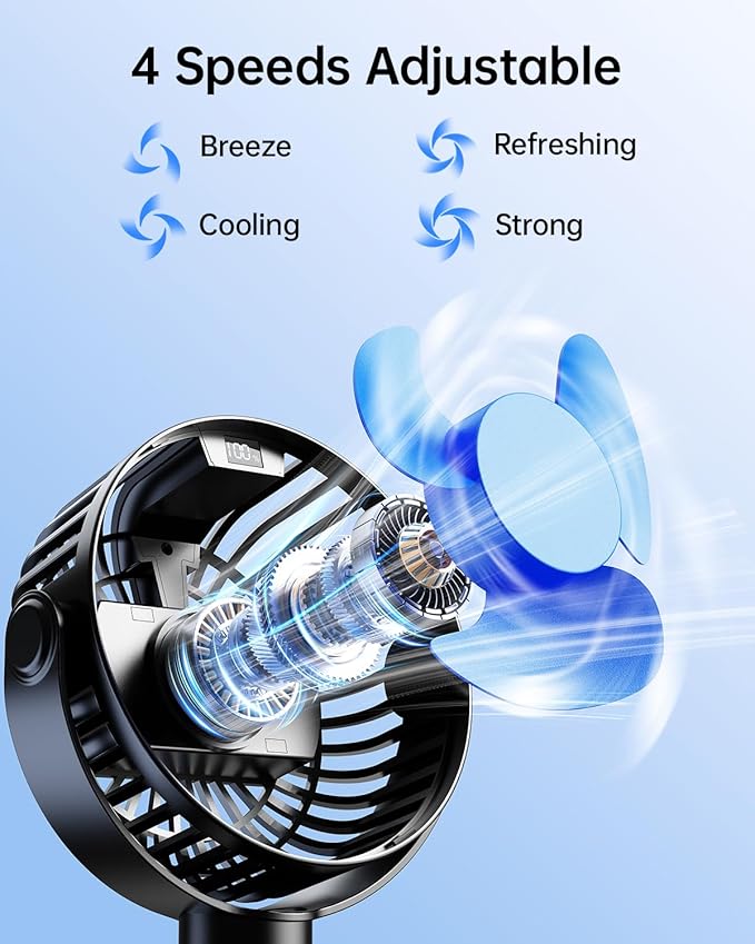 SWEETFULL Portable Stroller Fan with LED Display, 4 Speed Rechargeable Mini Clip On Fan, 360° Rotate Flexible Tripod Better Cooling Small Baby Fan for Car Seat Crib Travel Bike Treadmill (Black)