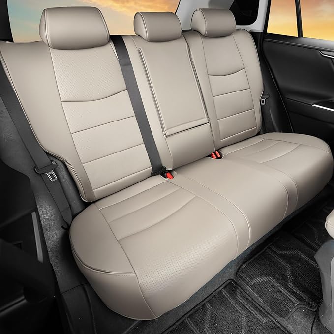HKZ Fit RAV4 Car Seat Covers Set for Toyota RAV4 2021-2024 Prime SE,XSE & 2019 2020 2021 2022 2023 2024 2025 Hybrid/PHEV SE,XSE - 5 Seats Full Set Leather(Beige)