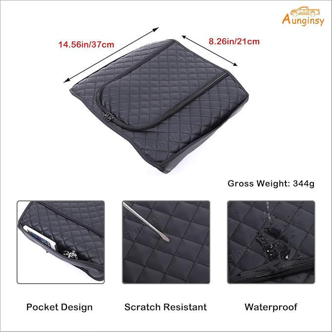 Center Console Armrest Cover Compatible with Toyota Tundra 2022+ Sequoia 2023+ Leather Middle Console Cushion Lid Pad Waterproof Anti-Scratch Armrest Seat Box Cover With Pocket Storage Bag Accessories