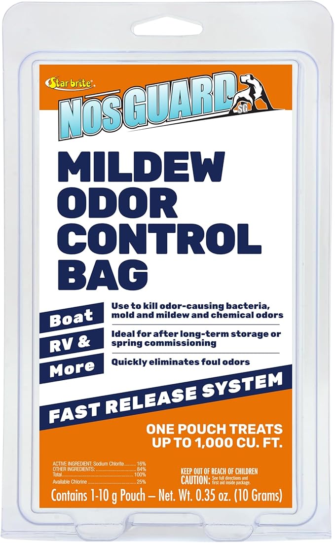 STAR BRITE NosGuard SG Mildew Odor Control Bags - Slow Release System for Boats, RVs & Storage - Eliminates Odors, Treats 1,000 Cubic Feet Per Pack