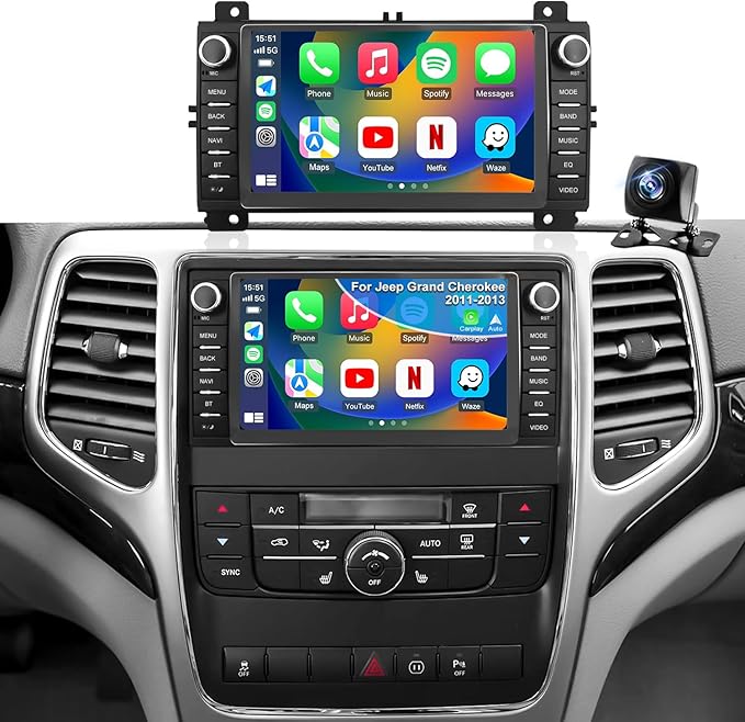 5GWiFi Upgrade Car Radio for Jeep Grand Cherokee 2011-2013, Dodge Durango 2011-2013, 7inch Touch Screen Stereo Headunit Wireless Carplay Android Auto GPS Navigation FM Camera Bluetooth RDS Mirror Link
