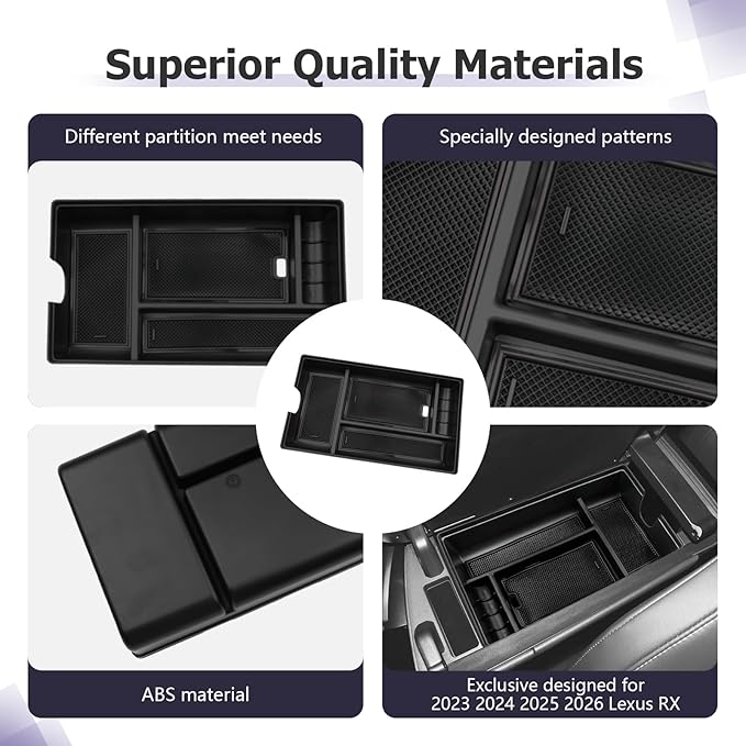 LUWU 2025 2026 Lexus RX350 Center Console Organizer for 2023 2024 2025 2026 Lexus RX350/RX450/RX500 Accessories Armrest Console Storage Box Glove Organizer Tray ABS Material Black