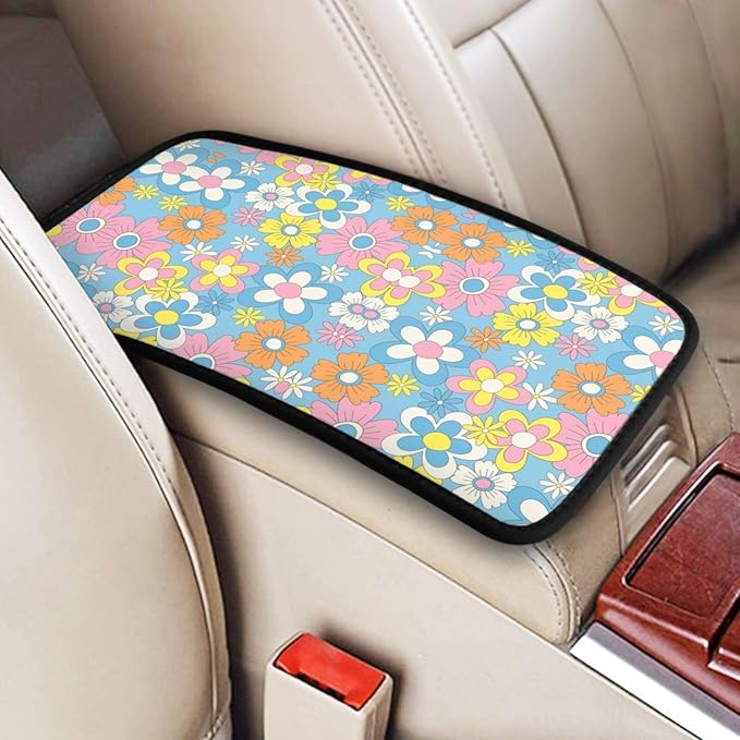 Retro Flowers Auto Center Console Cover Pad Car Armrest Seat Box Cover Cushion Universal for Most Vehicle SUV Truck Car Accessories Decor