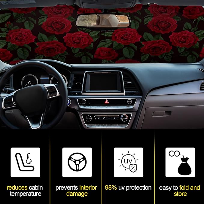 Windshield Sun Shade Foldable Car Front Window Covers for Car Accessories Sun Heat UV Rays Visor Protector Protection for Universal Cars SUV Truck (Rose)