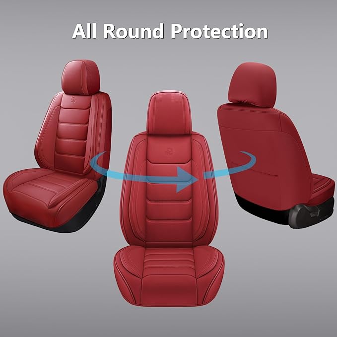 Full Coverage Faux Leather Car Seat Covers Full Set,Automotive Seat Covers for Cars,SUVs Pick-up Truck, Car Seat Cushion, Wine Red Seat Covers,Front Seat Cover,Car Seat Protector