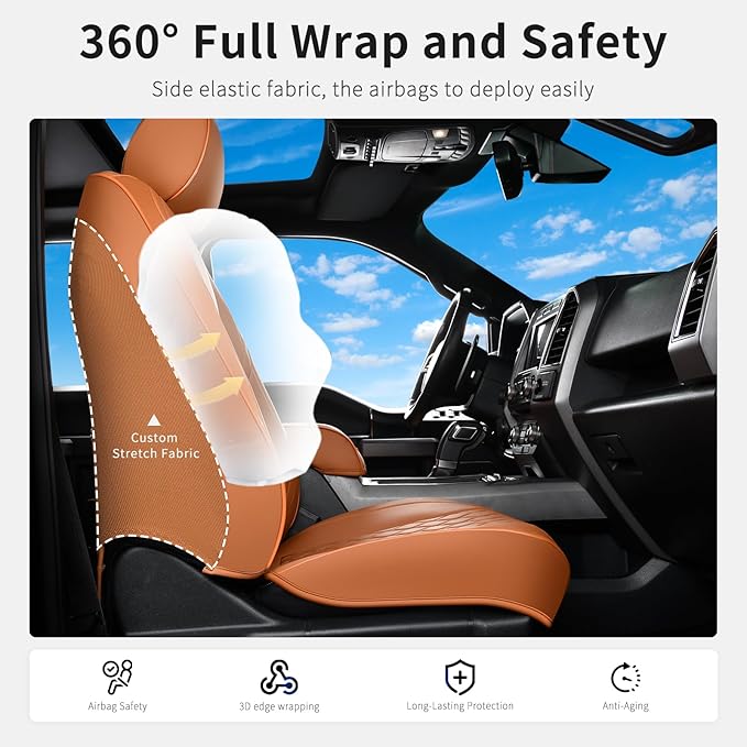Huidasource Tacoma Car Seat Covers, 360° Full Coverage Waterproof Leather Cushion Cover Fit for Toyota Tacoma 2016-2023 SR SR5 Limited TRD Sport/Pro/Off Road All Cab Front Row(Front Pair/Brown)