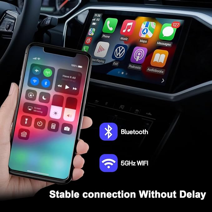 2-in-1 Wireless Carplay Adapter with Wired Carplay (USB to C), Metal Design Mini Wireless CarPlay Adapter for iPhone iOS 10+ System (2026 Upgraded)