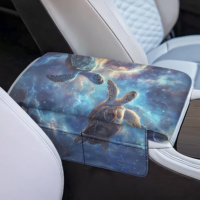 Car Center Console Cover with Pockets, Turtle Sky Easy Clean Car Accessories for Women Men,Car Arm Rest Pad Universal Armrest Protector for Car Truck SUV Van