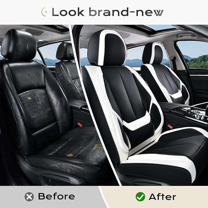 Coverado Seat Covers, Car Seat Covers Front Seats, Leather Seat Covers for Cars, Car Seat Protector Waterproof, Black Car Seat Cushion, Front Carseat Cover Universal Fit for Most Cars White