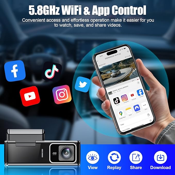 4K+1080P Dash Cam Front and Rear,Dual Dash Camera for Cars with 5.8GHz WiFi GPS,Night Vision,Mini Dash Cam with 3.59" IPS Screen,24H Parking Mode,G-Sensor,Loop Recording,64GB SD Card Included