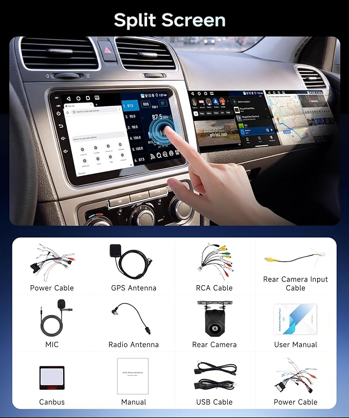 Rimoody 9‘’ Android Car Stereo for VW Passat Jetta Tiguan Golf MK5 MK6 T5 EOS Polo Touran Seat Sharan, 4G+64G Touchscreen Radio Wireless CarPlay Android Auto, GPS BT-5.0 FM 5G-WiFi 32EQ Backup Camera