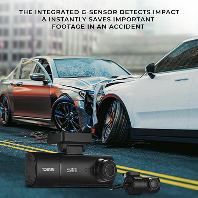 DS18 Eagle-F3 4K Dash Cam Triple Front Cabin and Rear, WiFi GPS Dash Cam with Night Vision, 24/7 Parking Mode, G-Sensor, Loop Recording, Includes 64GB microSD Card