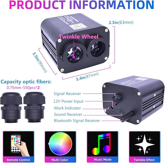 Dual Color Twinkle Starlight Headliner Kit 800 Piece Starry Night Star Lights Ceiling 2 Color RGBW Bluetooth App Control Music Mode Fiber Optic Lights for Car Home Improvement 13.1ft/4m