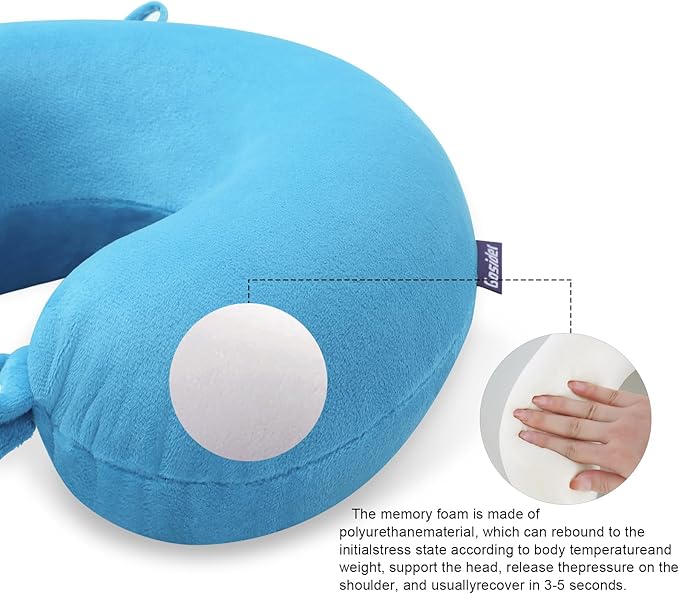 Neck Pillow for Travel Comfortable Travel Pillows U Shape Memory Foam Airplane Pillow Support Neck and Head Portable Neck Pillows Suitable for Airplane, Trains, Self-Driving Cars, Lake Blue Color
