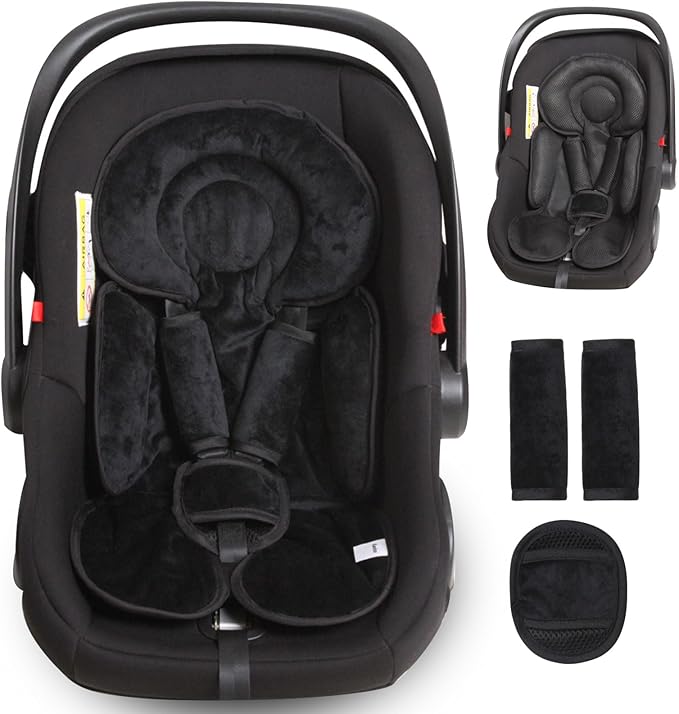 Infant Car Seat Insert for Newborn Girls Boys, 3 in 1 Reversible Cushion for Carseat with Strap Pads Buckle Cover Extra Soft Carseat Support Pad for All Season, Black