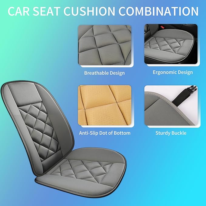 Chezope Car Seat Cushion with Back Support Pillow, Car Seat Cushion for Long Driving, Breathable Car Seat Protector, 1.2'' Thick Memory Foam Design for Pain Relief, Seat Pad for Car SUV Truck (Grey)