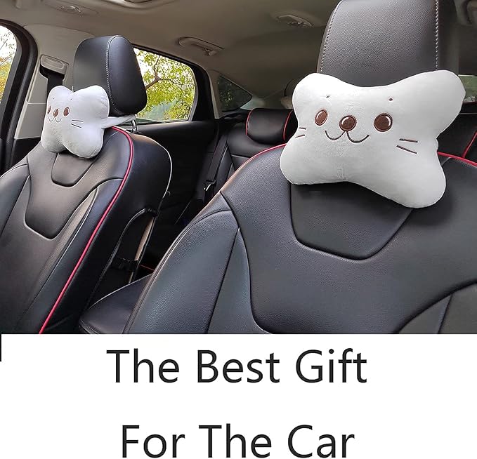Sexysamba Car Headrest Pillow,Cartoon Neck Pillow for Car,Comfortable Soft Car Seat Pillow for Driving,Head Rest Cushion,Cute Neck Pillow for Travelling and Home 2Pcs (White)