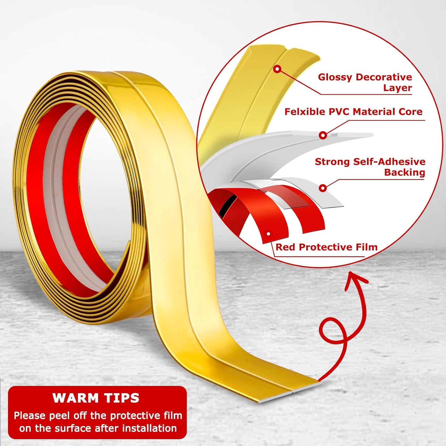 Flexible Wall Corner Protector Moulding Trim Peel and Stick Wall Corner Guards Edge Protector Self Adhesive Molding Trim Strip for Edge Ceiling (Gold, 1.6 in x 40 Ft)