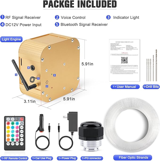32W Twinkle Starlight Headliner Kit, 1000pcs*0.03in*13.1ft LED Fiber Optic Lights Kit, Star Ceiling Light+10 Crystals+Adapter+Car Use Plug for Car Roof/Home with APP/Remote/Music Mode