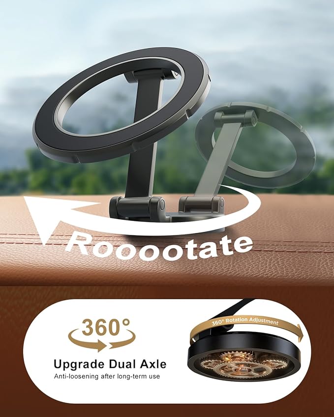 Fits Magsafe Car Mount for Car Dash&Tesla Screen[All-Metal] Ultra Magnetic Phone Holder for car, 360° Adjustable Car Phone Mount for Phone & Android（Metal）