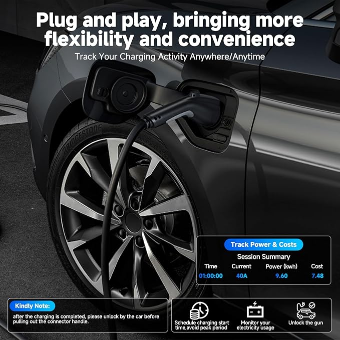 Level 2 EV Charger, 40A/9.6KW Electric Vehicle Portable Charger with 25FT Cable, Home EV Charging Station, 240V NEMA 14-50 Plug, for All SAE J1772