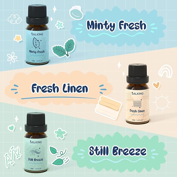 SALKING Laundry Fragrance Oils, Premium Essential Oil for Diffuser, Scented Oil Gift Set for Soap Candle Making - Citrus Clean, Fresh Laundry, Fresh Linen, Lavender Fields, Still Breeze, Minty Fresh