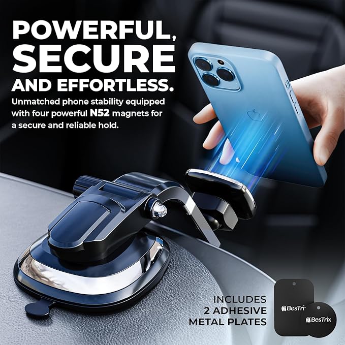 BESTRIX Phone Holder for Car, Magnetic Car Phone Mount | Dashboard Car Phone Holder Compatible with iPhone 15, 14,13,12,11Pro,Xr,XS Pro MAX Galaxy S24 23 22 21 20 Ultra Note S8 S9 S10 & All Smartphone