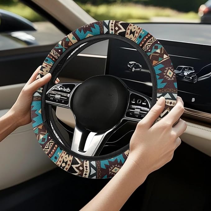 SEANATIVE Ethnic Tribes Car Steering Wheel Cover, Anti-Slip, Safety, Soft, Breathable, Universal Car Steering Wheel Dust Cover, Easy to Disassemble